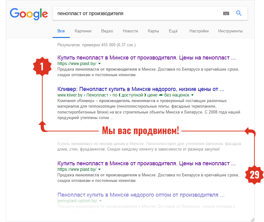 Фото продвижения сайта в поисковой выдаче